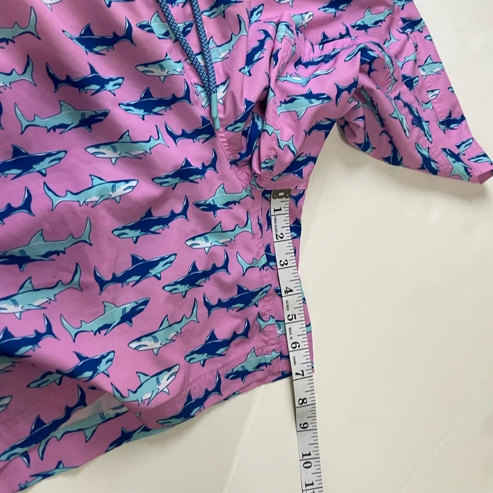 Men's resort swim trunk four-way stretch quick dry shark print zip pocket size L